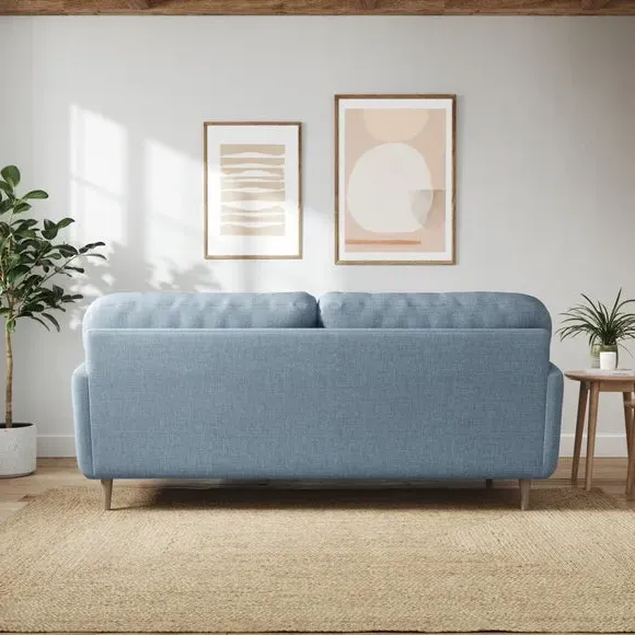 4-Seater Sofa with Buttoned Back - Soft Blue
