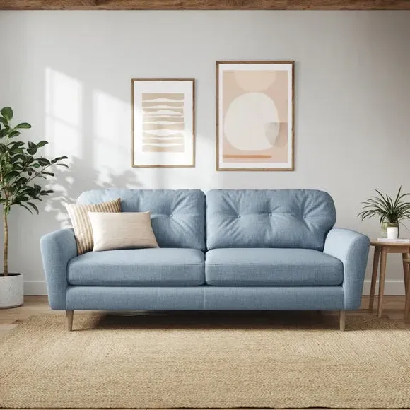 4-Seater Sofa with Buttoned Back - Soft Blue