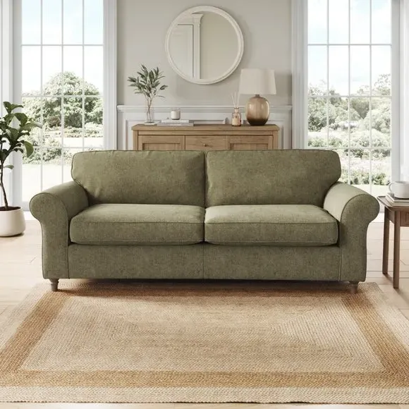 4-Seater Sofa with Curved Arms - Olive, Chenille