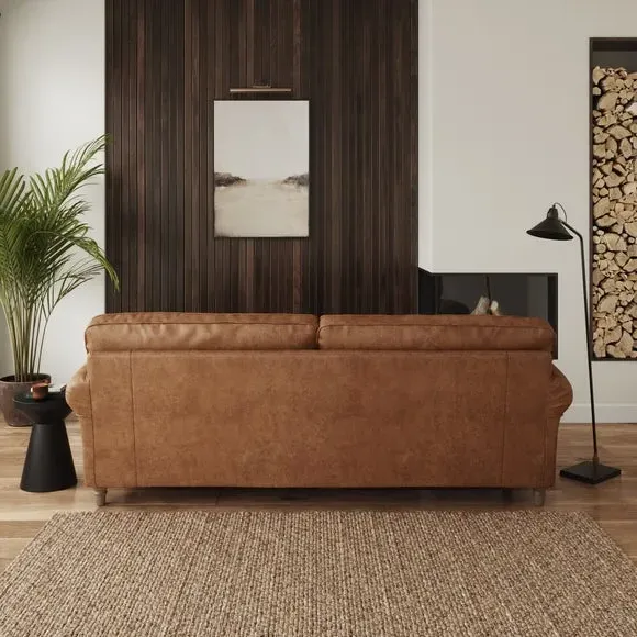 4-Seater Sofa with Curved Arms - Tan, Faux Leather