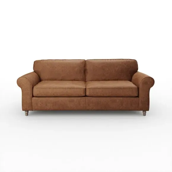 4-Seater Sofa with Curved Arms - Tan, Faux Leather