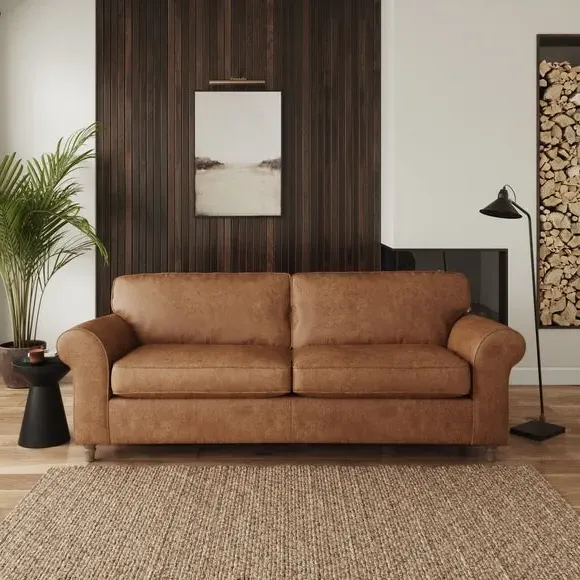 4-Seater Sofa with Curved Arms - Tan, Faux Leather image