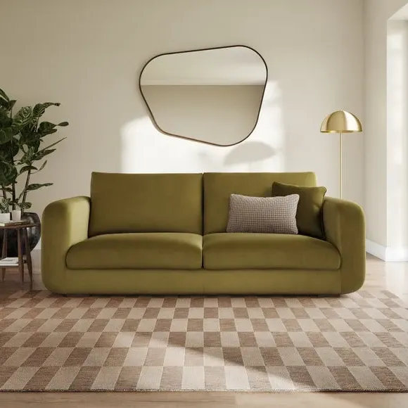4-Seater Sofa with Deep Arms - Olive, Velvet