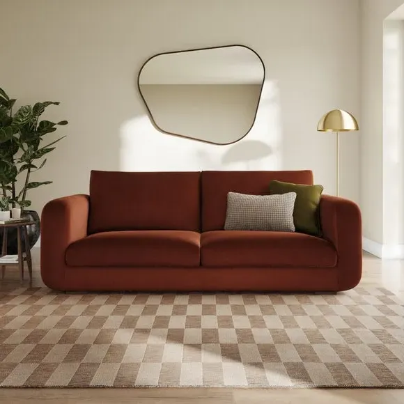 4-Seater Sofa with Deep Arms - Orange, Velvet