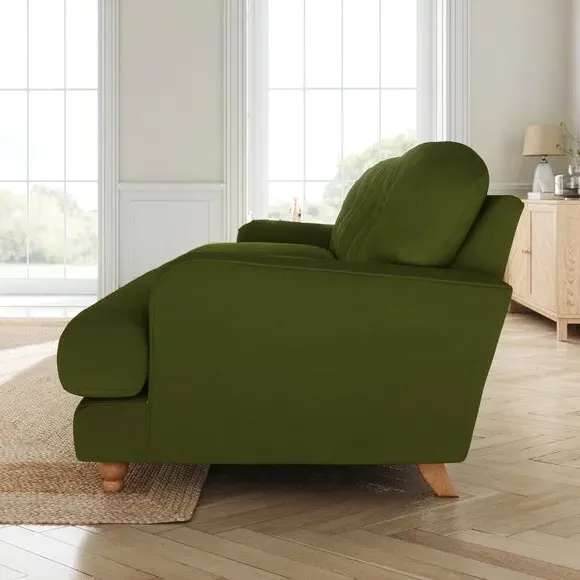 4-Seater Sofa with Fibre Filling - Olive, Velvet