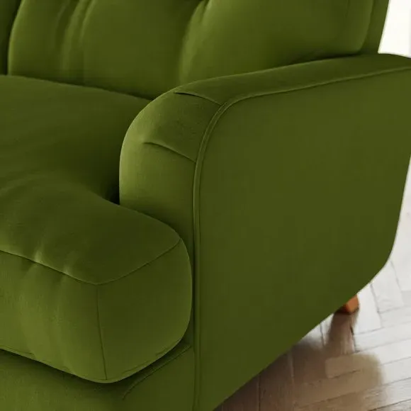 4-Seater Sofa with Fibre Filling - Olive, Velvet