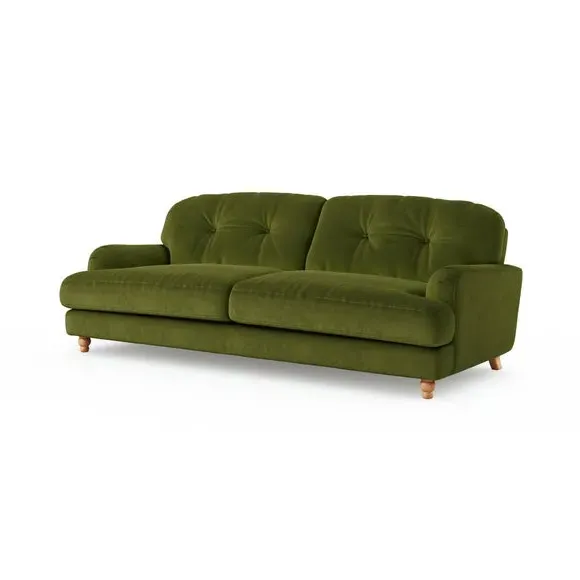 4-Seater Sofa with Fibre Filling - Olive, Velvet