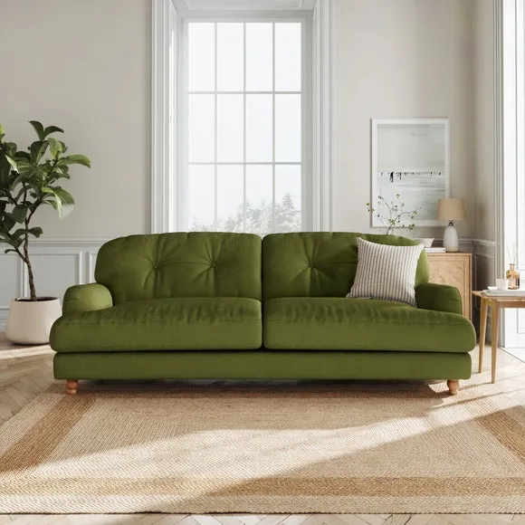4-Seater Sofa with Fibre Filling - Olive, Velvet