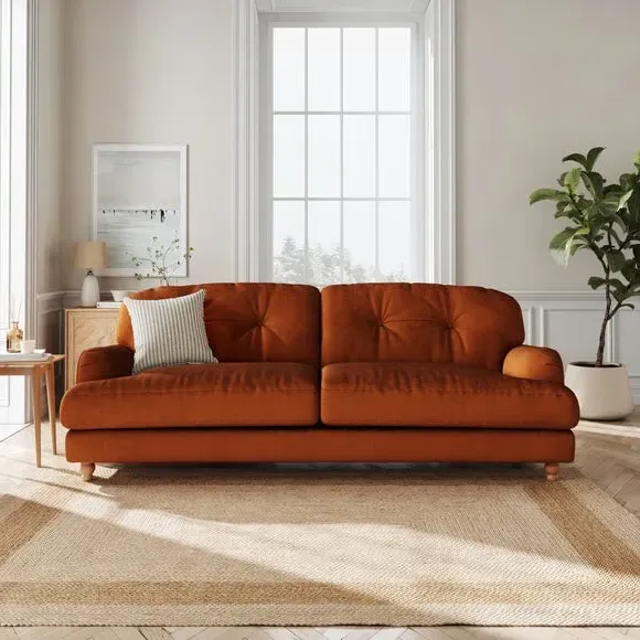 4-Seater Sofa with Fibre Filling - Orange, Velvet