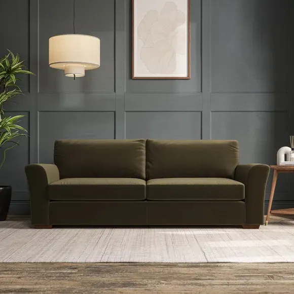 4-Seater Sofa with Flared Arms - Olive, Velvet