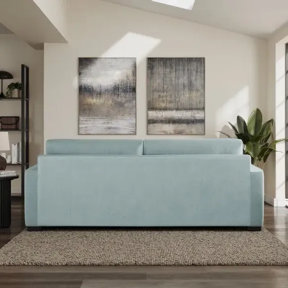 4-Seater Sofa with Piped Detailing - Blue, Velvet