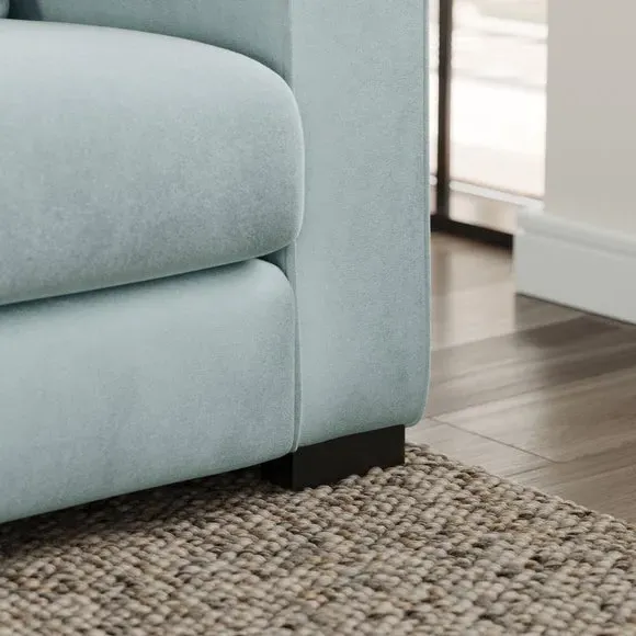 4-Seater Sofa with Piped Detailing - Blue, Velvet