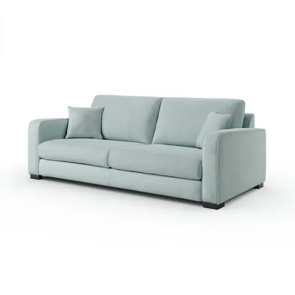4-Seater Sofa with Piped Detailing - Blue, Velvet