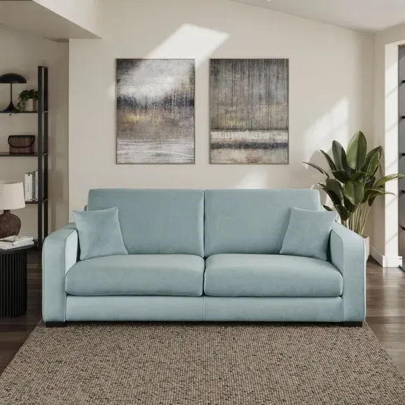 4-Seater Sofa with Piped Detailing - Blue, Velvet image