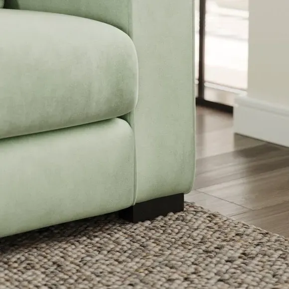 4-Seater Sofa with Piped Detailing - Green, Velvet