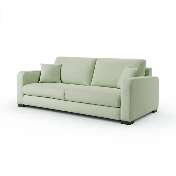 4-Seater Sofa with Piped Detailing - Green, Velvet