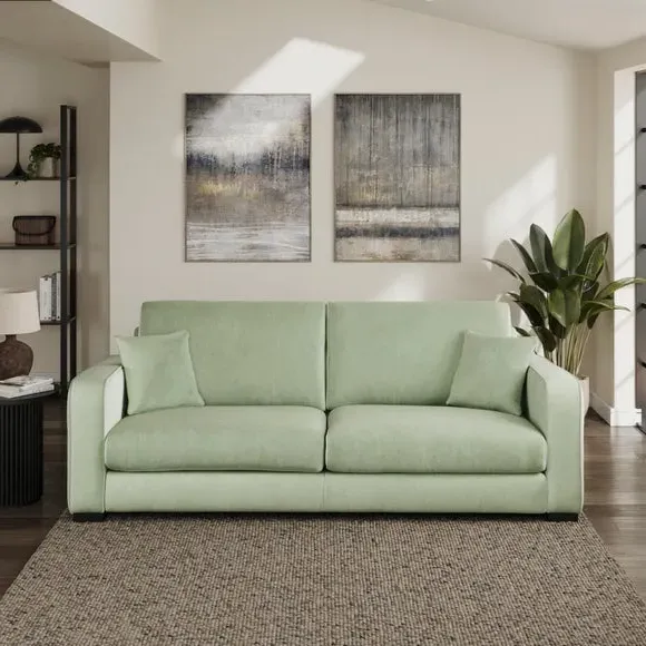 4-Seater Sofa with Piped Detailing - Green, Velvet