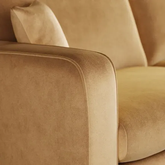 4-Seater Sofa with Piped Detailing - Honey, Velvet