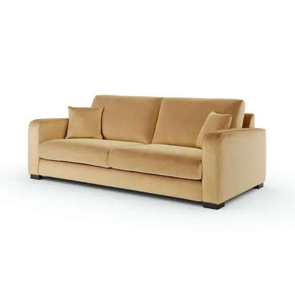 4-Seater Sofa with Piped Detailing - Honey, Velvet