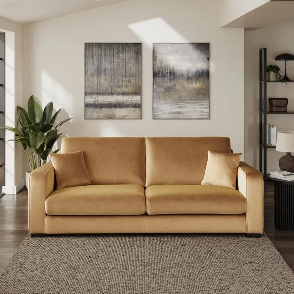 4-Seater Sofa with Piped Detailing - Honey, Velvet