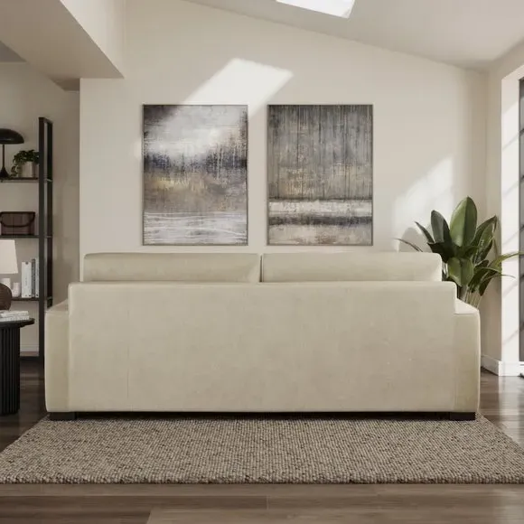 4-Seater Sofa with Piped Detailing - Sand, Velvet