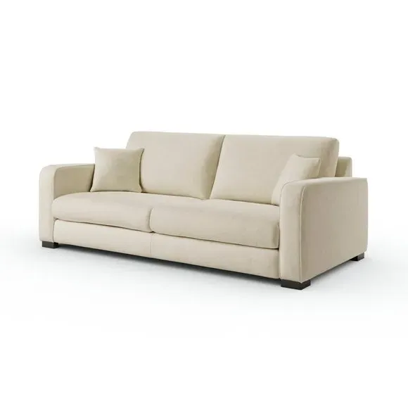 4-Seater Sofa with Piped Detailing - Sand, Velvet