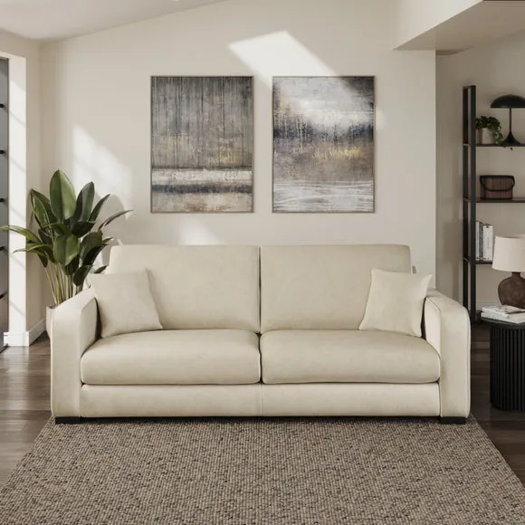 4-Seater Sofa with Piped Detailing - Sand, Velvet