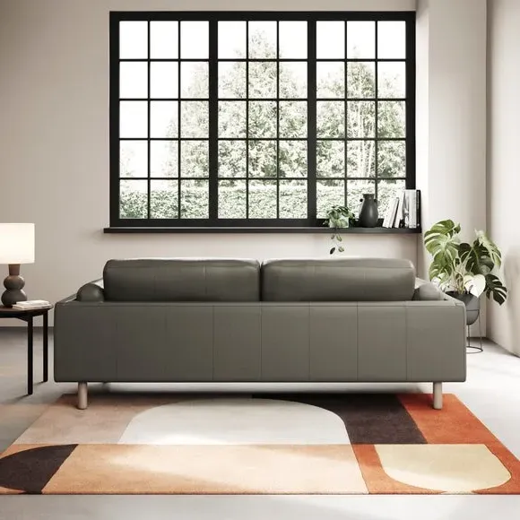 4-Seater Sofa with Piped Edge - Grey, Leather