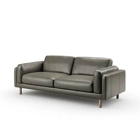 4-Seater Sofa with Piped Edge - Grey, Leather