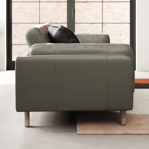 4-Seater Sofa with Piped Edge - Grey, Leather image