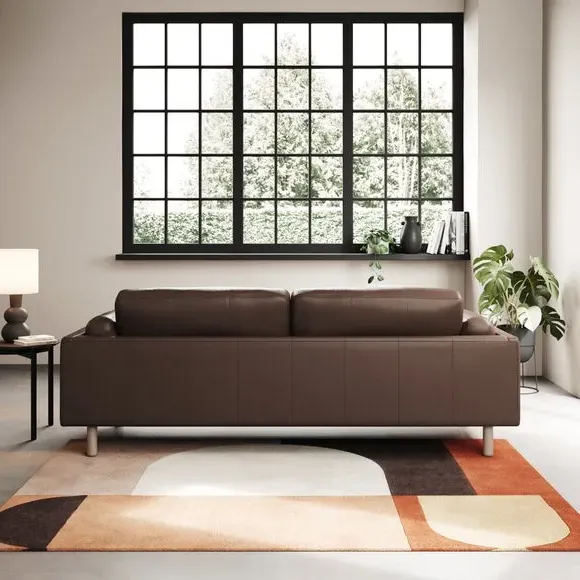 4-Seater Sofa with Piped Edge - Mocha, Leather
