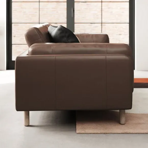4-Seater Sofa with Piped Edge - Mocha, Leather
