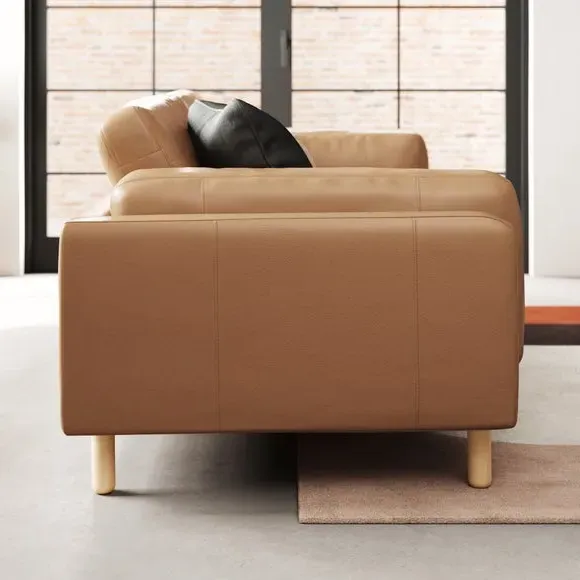 4-Seater Sofa with Piped Edge - Tan, Leather