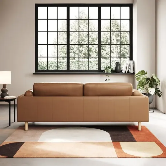 4-Seater Sofa with Piped Edge - Tan, Leather