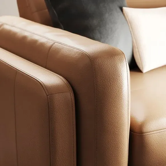 4-Seater Sofa with Piped Edge - Tan, Leather