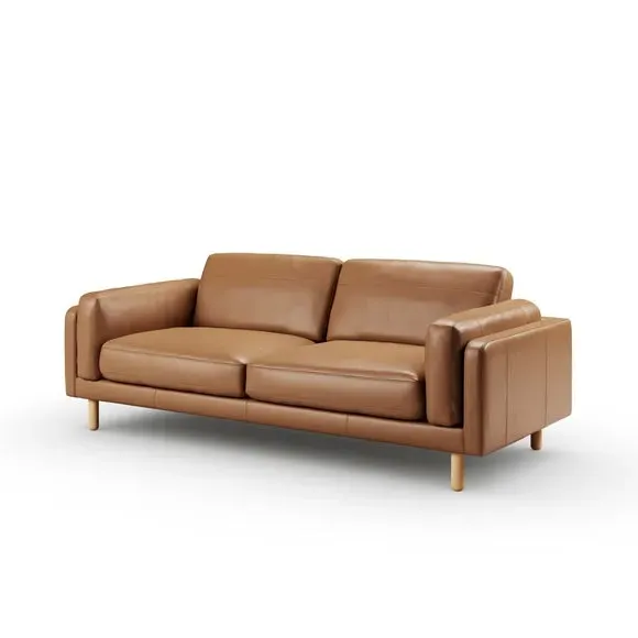 4-Seater Sofa with Piped Edge - Tan, Leather