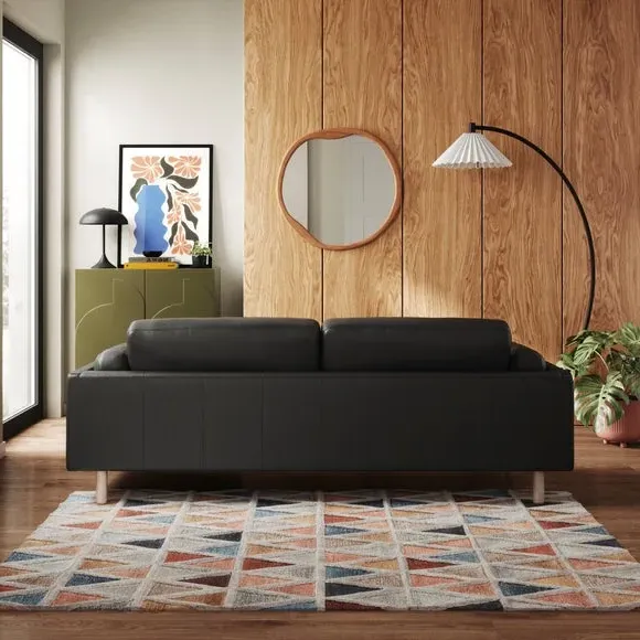 4-Seater Sofa with Plush Cushions - Black, Leather