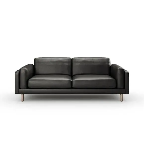 4-Seater Sofa with Plush Cushions - Black, Leather