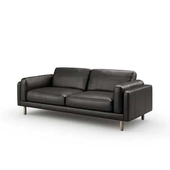 4-Seater Sofa with Plush Cushions - Black, Leather