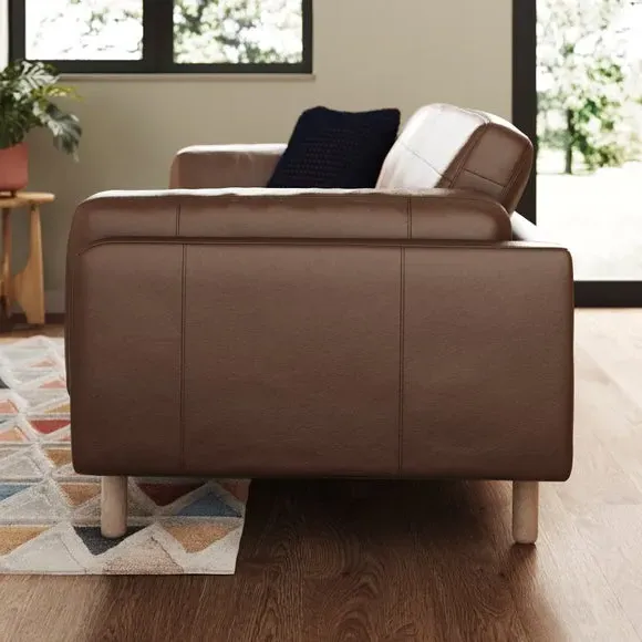 4-Seater Sofa with Plush Cushions - Brown, Leather