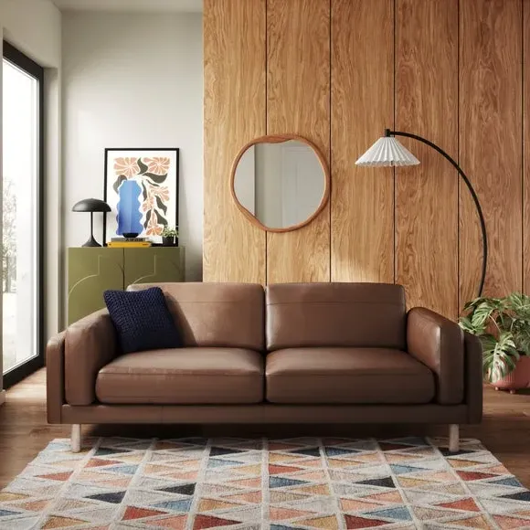 4-Seater Sofa with Plush Cushions - Brown, Leather