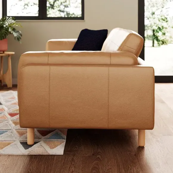 4-Seater Sofa with Plush Cushions - Tan, Leather
