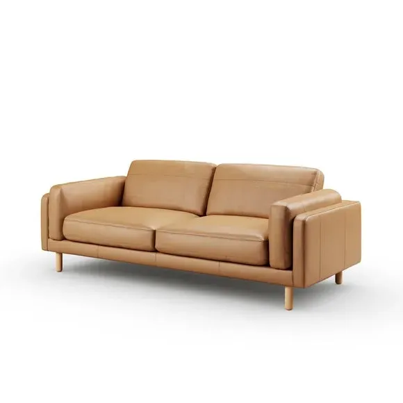 4-Seater Sofa with Plush Cushions - Tan, Leather