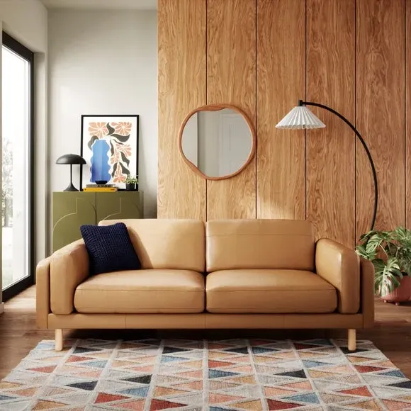 4-Seater Sofa with Plush Cushions - Tan, Leather