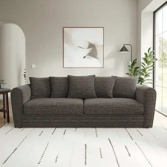 4-Seater Sofa with Roll Arms - Grey, Cord image