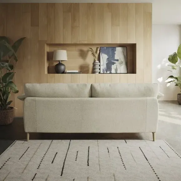 4-Seater Sofa with Roll Arms - Ivory, Fabric