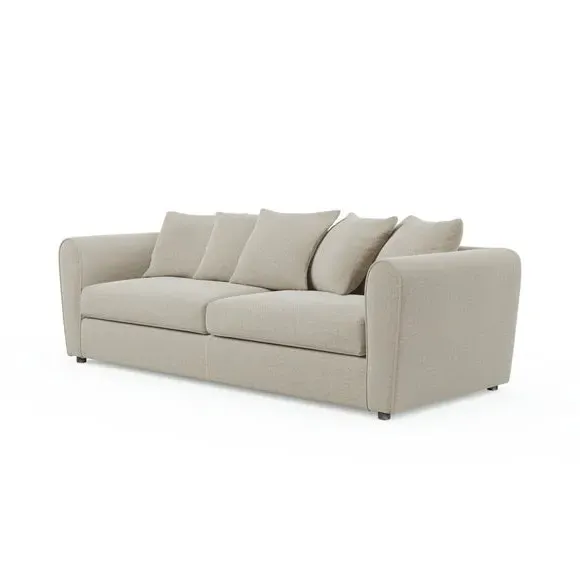 4-Seater Sofa with Roll Arms - Natural, Fabric