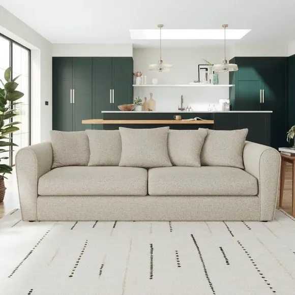 4-Seater Sofa with Roll Arms - Natural, Fabric