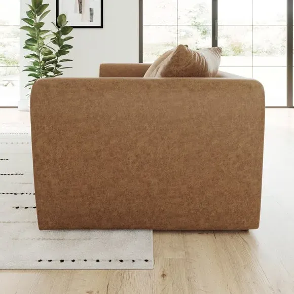 4-Seater Sofa with Roll Arms - Tan, Faux Leather