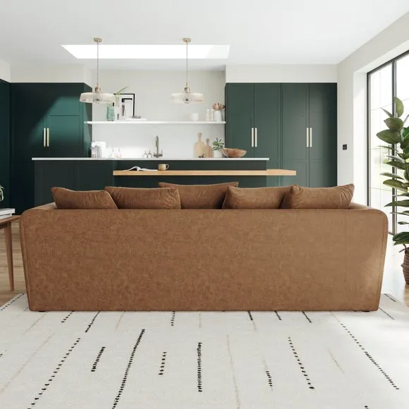 4-Seater Sofa with Roll Arms - Tan, Faux Leather